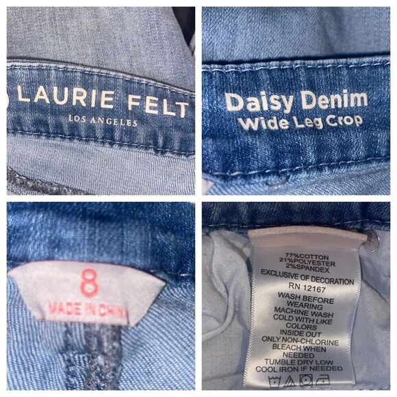 Laurie Felt Daisy Custom 3 Layer Hem Wide Leg Cropped Light Denim Jeans Wm’s Sz - Picture 6 of 6